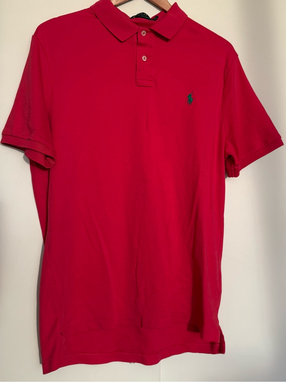 Vintage Polo Ralph Lauren Bright Red Polo Short Sleeve Collared Shirt Green L